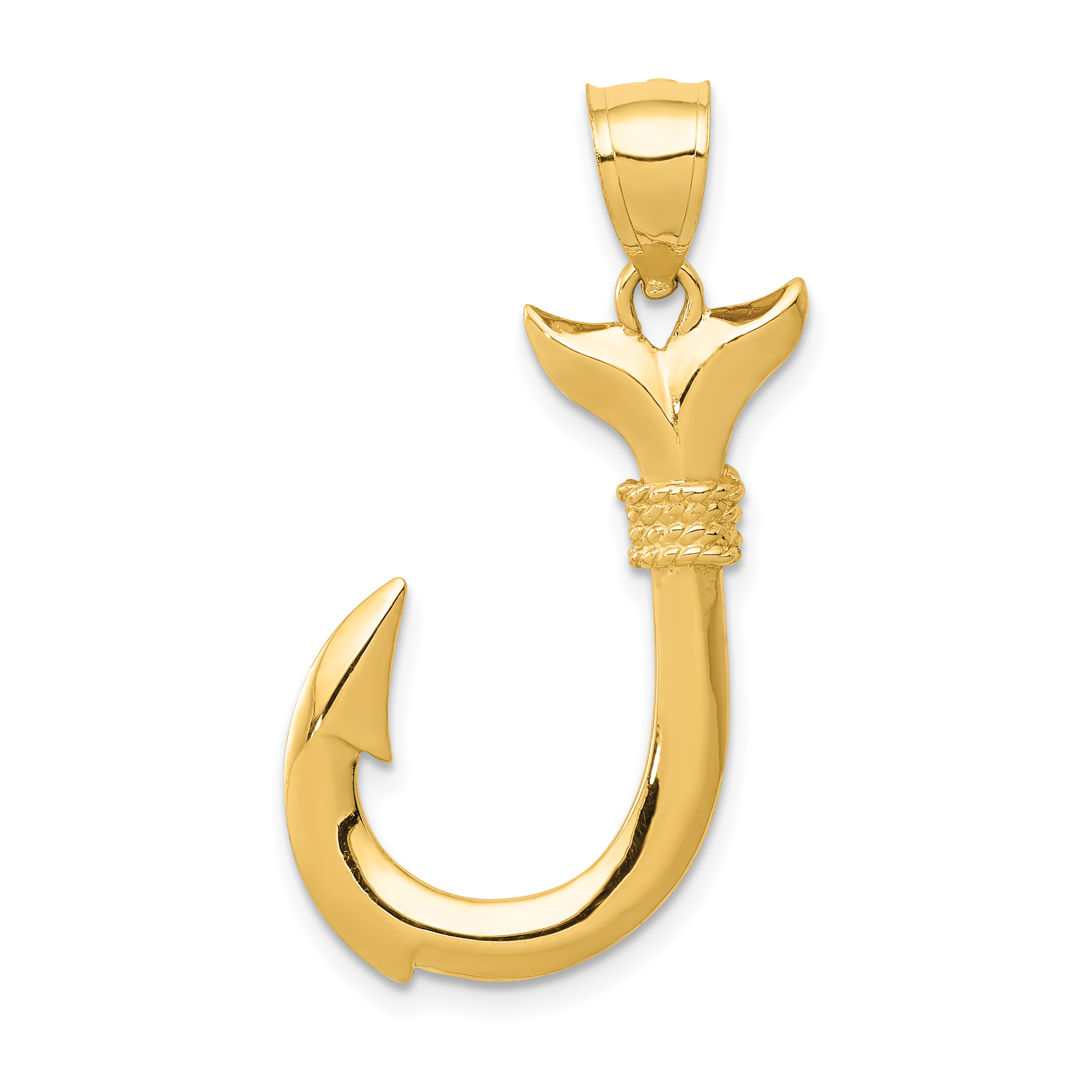 14K 3D Whale Tail Hook Pendant (D3418)