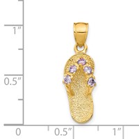 14K Yellow Gold 3-D February Purple CZ Birthstone Flip Flop Pendant view 3