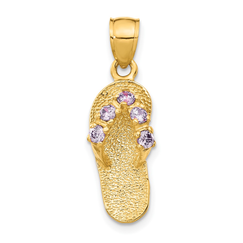 14K Yellow Gold 3-D February Purple CZ Birthstone Flip Flop Pendant