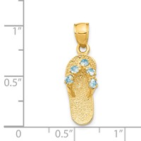 14K Yellow Gold 3-D March Blue CZ Birthstone Flip Flop Pendant view 3