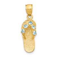 14K Yellow Gold 3-D March Blue CZ Birthstone Flip Flop Pendant view 1