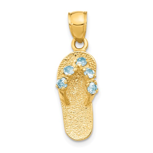 14K Yellow Gold 3-D March Blue CZ Birthstone Flip Flop Pendant