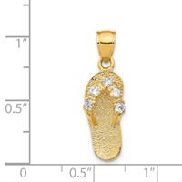 14K Yellow Gold 3-D April White CZ Birthstone Flip Flop Pendant view 3