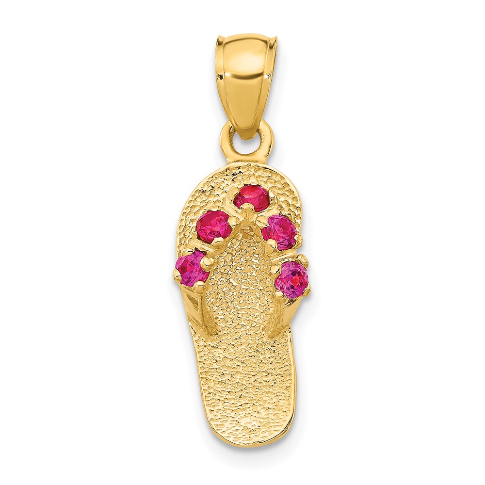 14K 3-D July Red CZ Birthstone Flip Flop Pendant