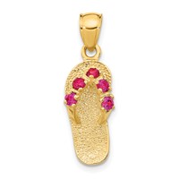 14K 3-D July Red CZ Birthstone Flip Flop Pendant view 1