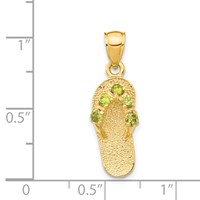 14K Yellow Gold 3-D August Green CZ Birthstone Flip Flop Pendant view 3