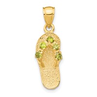 14K Yellow Gold 3-D August Green CZ Birthstone Flip Flop Pendant view 1