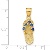 14K Yellow Gold 3-D September Blue CZ Birthstone Flip Flop Pendant view 3