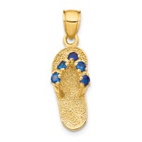 14K Yellow Gold 3-D September Blue CZ Birthstone Flip Flop Pendant view 1