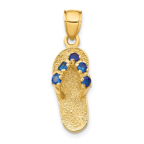 14K Yellow Gold 3-D September Blue CZ Birthstone Flip Flop Pendant