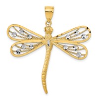 14K and White Rhodium Diamond-cut Filigree Dragonfly Pendant view 1