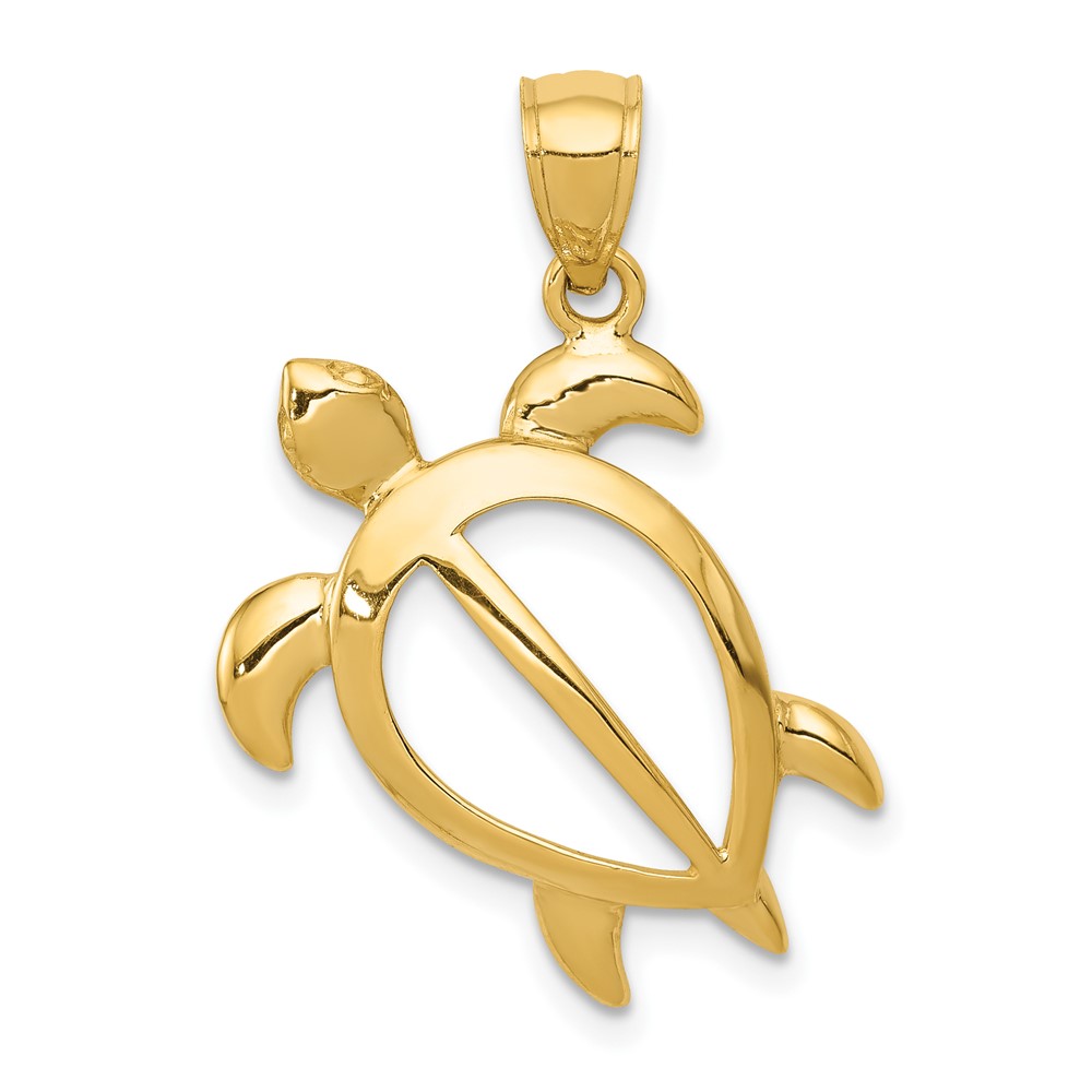 14K Yellow Gold Large Open Turtle Pendant