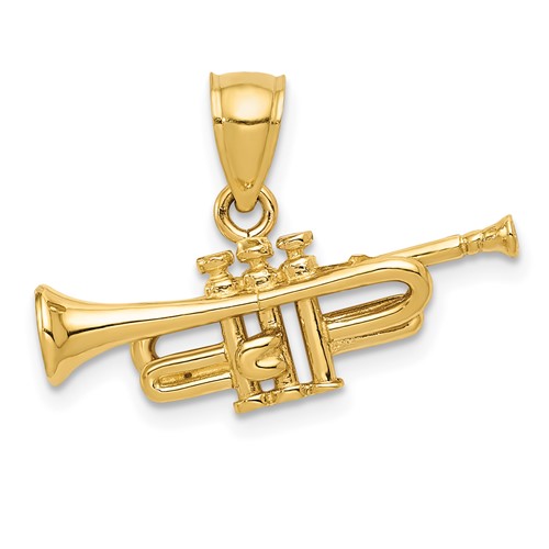 14K Yellow Gold 3-D Trumpet Pendant