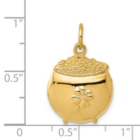 14K Yellow Gold Pot of Gold Charm with Clover view 3