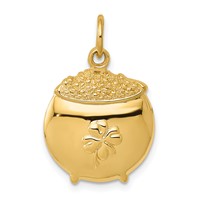 14K Yellow Gold Pot of Gold Charm with Clover view 1