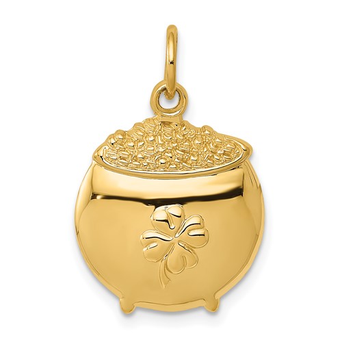 14K Yellow Gold Pot of Gold Charm with Clover