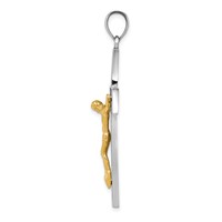 14K Two-tone Crucifix Pendant with Flower Center view 2