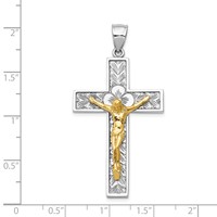 14K Two-tone Crucifix Pendant with Flower Center view 3