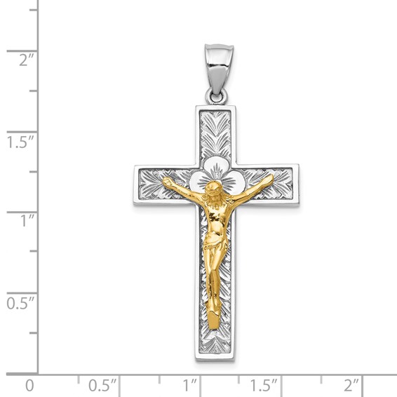 14k Two-tone Crucifix with Flower Center Pendant