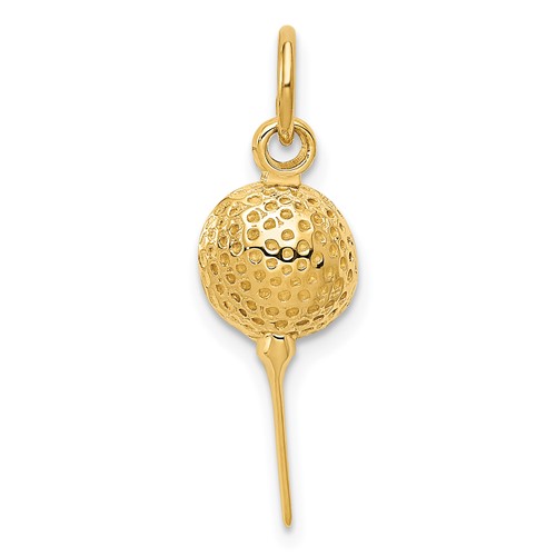 14K Yellow Gold Domed Golf Ball on Tee Charm