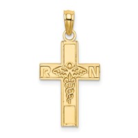 14K Yellow Gold RN Caduceus Cross Charm view 1