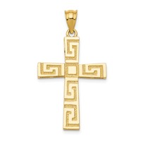 14K Yellow Gold Greek Key Cross Pendant view 1