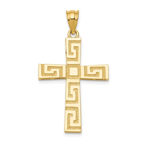 14K Yellow Gold Greek Key Cross Pendant
