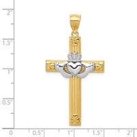 14K Two-tone Large Claddagh Cross Pendant view 3