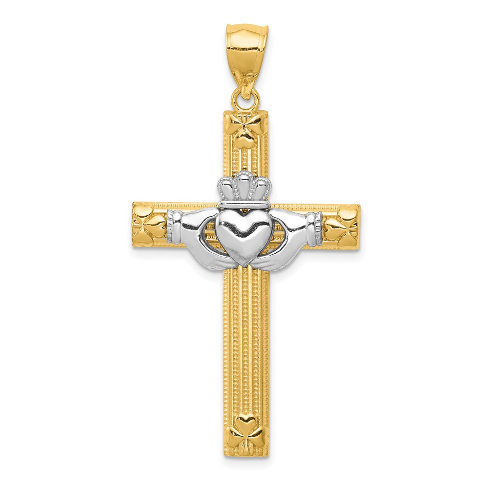 14K Two-tone Large Claddagh Cross Pendant