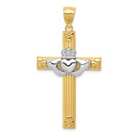 14K Two-tone Large Claddagh Cross Pendant view 1