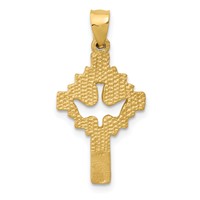 14K Yellow Gold Satin Diamond-cut Dove Cross Charm view 4
