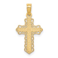 14K Yellow Gold Budded Cross Charm with Lacey Trim view 4