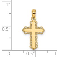 14K Yellow Gold Budded Cross Charm with Lacey Trim view 3