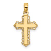 14K Yellow Gold Budded Cross Charm with Lacey Trim view 1