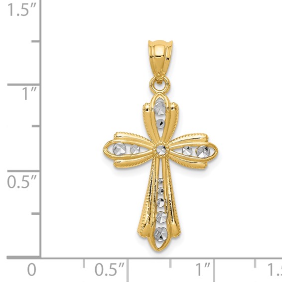 14K with White Rhodium Diamond Cut Cross Charm