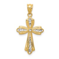 14K Charm with White Rhodium Diamond Cut Cross view 1