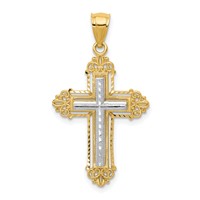 14K Two-tone Fleur De Lis Cross Pendant view 1