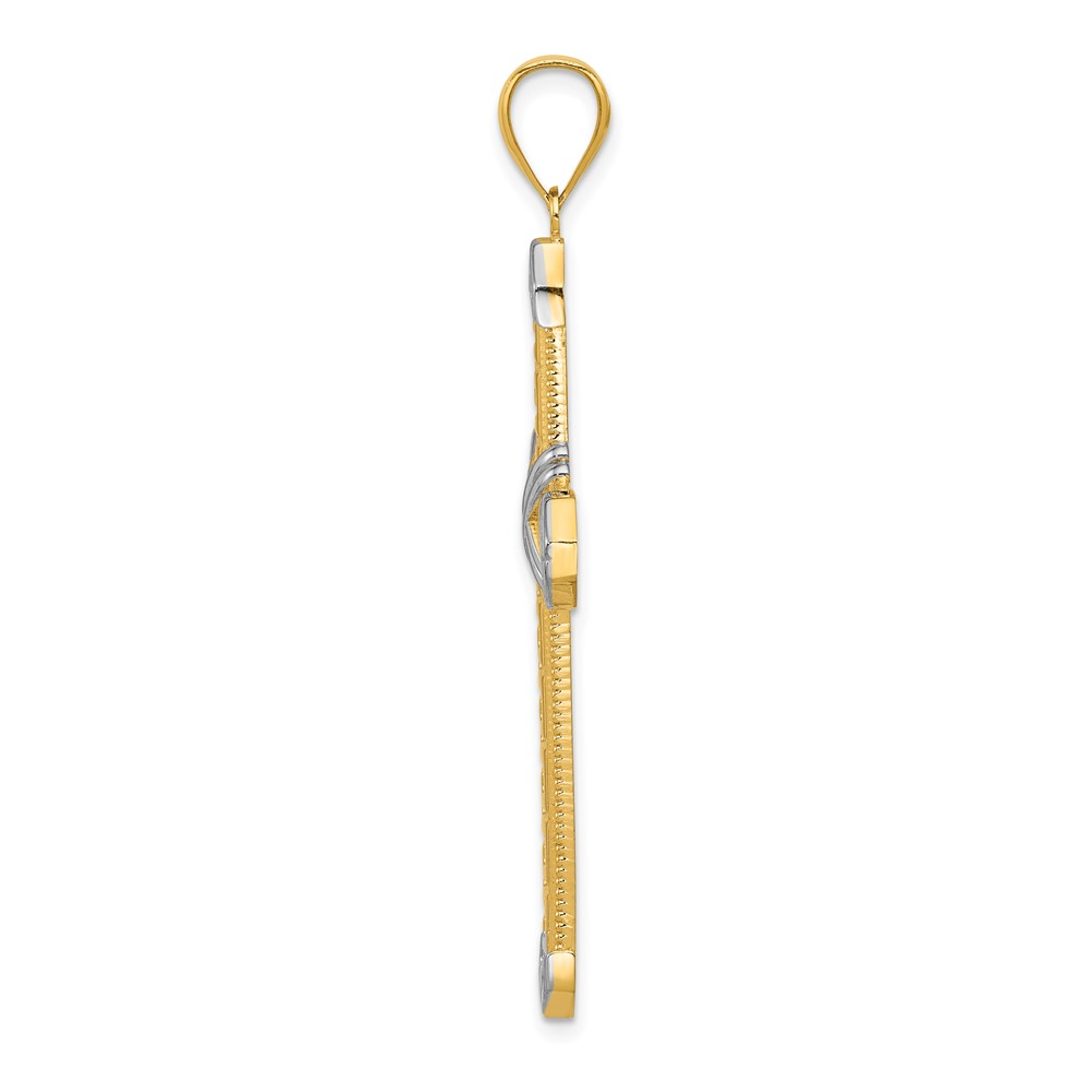14K And Rhodium Greek Key Cross Pendant (D3564)
