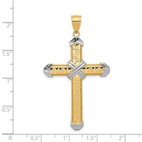 14K and White Rhodium Greek Key -x- Center Cross Pendant view 3