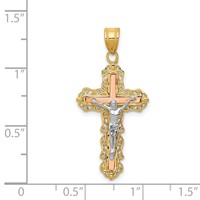 14K Tri-color Diamond-cut Filigree Crucifix Pendant view 3