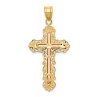 14K Tri-color Diamond-cut Filigree Crucifix Pendant view 4