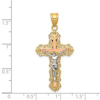 14K Tri-color Diamond-cut Filigree Crucifix Pendant view 3