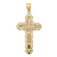 14K Tri-color Diamond-cut Filigree Crucifix Pendant view 4