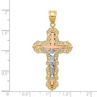 14K Tri-color Diamond-cut Filigree Crucifix Pendant view 3