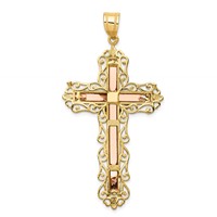 14K Tri-color Diamond-cut Filigree Crucifix Pendant view 4