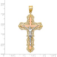 14K Tri-color Diamond-cut Filigree Crucifix Pendant view 3