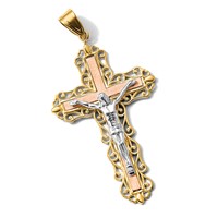 14K Tri-color Diamond-cut Filigree Crucifix Pendant view 5