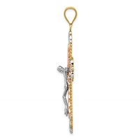14K Tri-Color and White Rhodium Large Diamond-cut Crucifix Pendant view 2