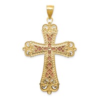 14K Tri-Color and White Rhodium Large Diamond-cut Crucifix Pendant view 4