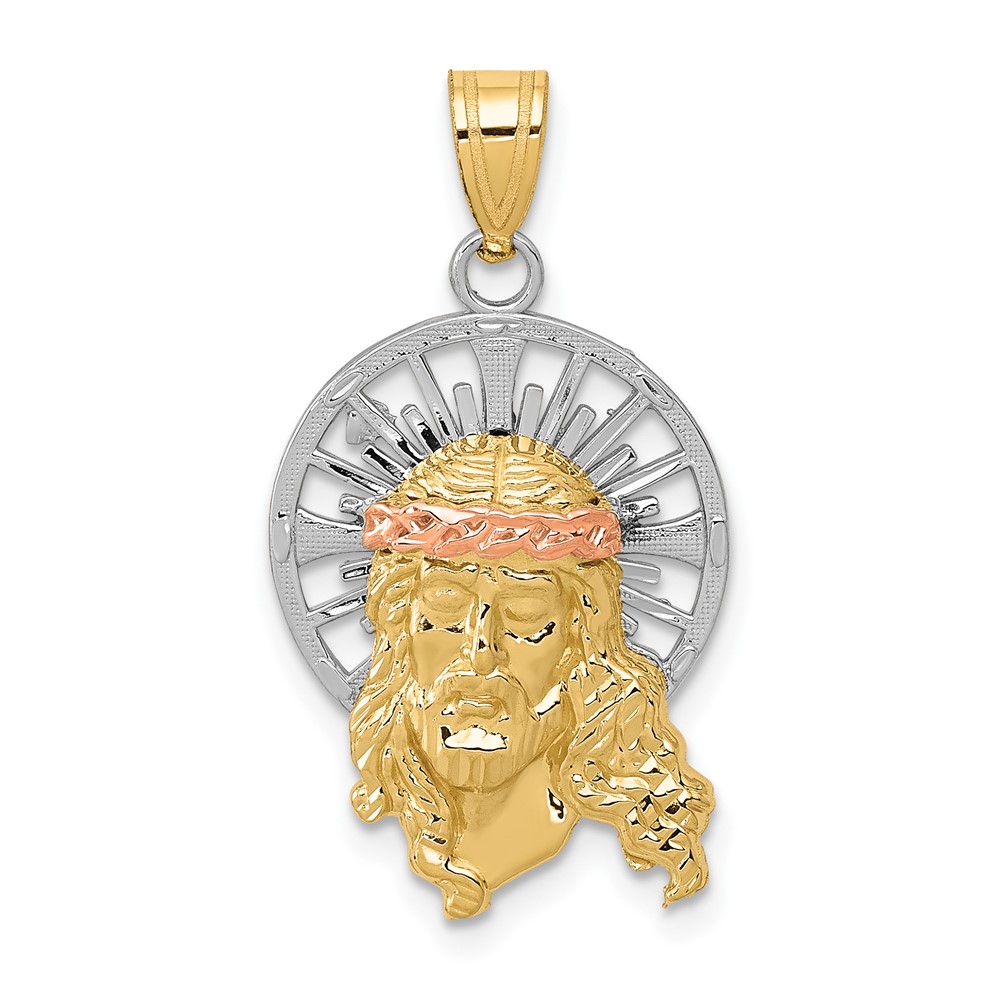 14K Tri-color Diamond-cut Christ Charm